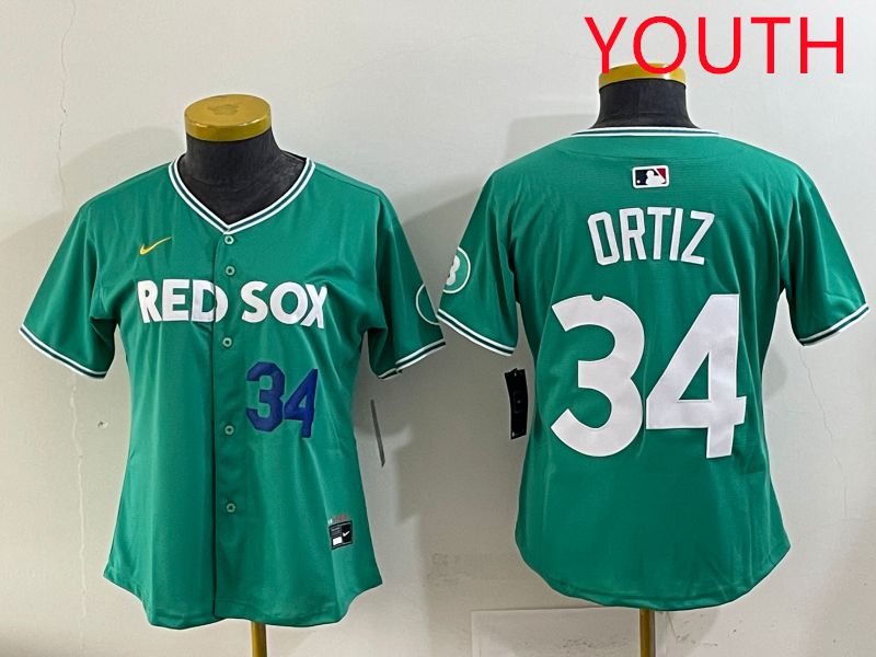 Youth 2025 Boston Red Sox 34 Ortiz Dark Green Joint Name Nike MLB Jersey style 3